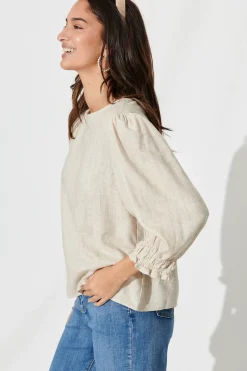 New Lanie Top In Oatmeal Cotton Linen Tops|Casual