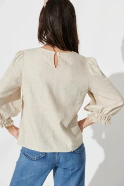 New Lanie Top In Oatmeal Cotton Linen Tops|Casual