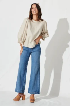 New Lanie Top In Oatmeal Cotton Linen Tops|Casual