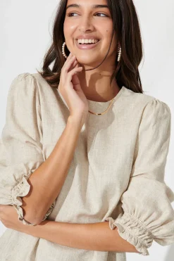 New Lanie Top In Oatmeal Cotton Linen Tops|Casual