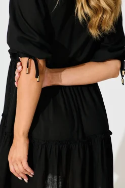 Fashion Layla Smock Dress in Black Linen Blend Dresses|Casual