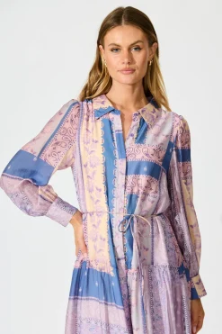 Fashion Layton Maxi Shirt Dress in Lilac and Blue Patchwork Dresses|Party