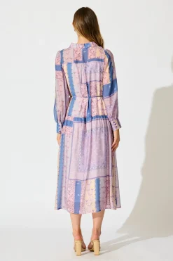 Fashion Layton Maxi Shirt Dress in Lilac and Blue Patchwork Dresses|Party