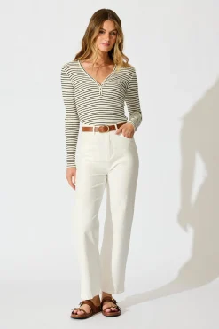 Online Leighton Top in Cream with Black Stripe Cotton Blend Tops|Casual