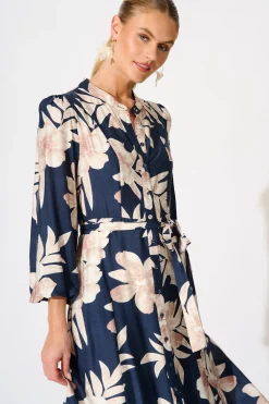Online Leilani Maxi Dress in Navy with Cream Floral Dresses|Casual