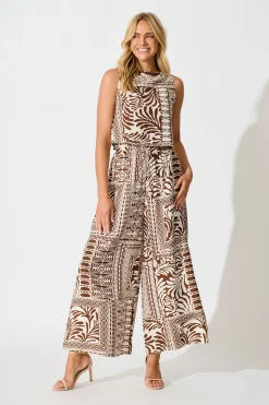 Sale Leona Top in Chocolate and Cream Tile Print Tops|Casual