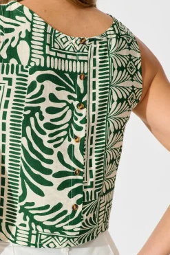 Discount Leona Top in Green and Cream Tile Print Tops|Casual