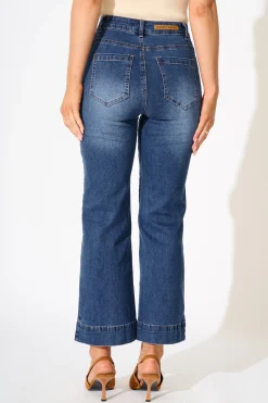 Discount Leonie High Rise Straight Leg Jean in Mid Blue Denim Bottoms