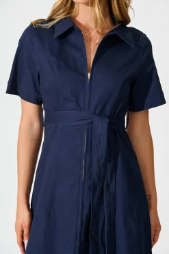 Sale Lexie Zip Dress in Navy Cotton Dresses|Casual