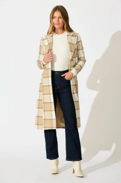 Outlet Lexington Coat in in Beige Check Outerwear|Outerwear