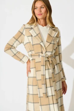 Outlet Lexington Coat in in Beige Check Outerwear|Outerwear