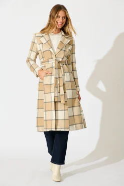 Outlet Lexington Coat in in Beige Check Outerwear|Outerwear