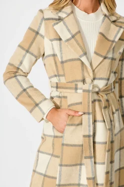 Outlet Lexington Coat in in Beige Check Outerwear|Outerwear