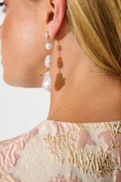 Online Liaison Drop Earrings in Gold with Pearl and Diamante Jewellery|Wedding Accessories