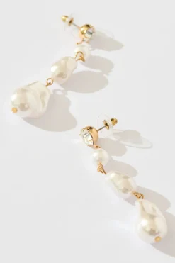 Online Liaison Drop Earrings in Gold with Pearl and Diamante Jewellery|Wedding Accessories
