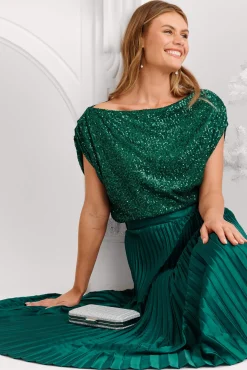 Online Liana Off Shoulder Top In Emerald Sequin Tops|Party & Occasion