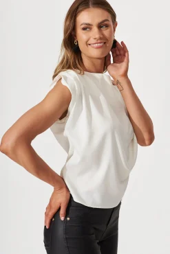 Online Liana Off Shoulder Top In White Satin Tops