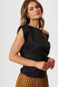 Discount Liana Off Shoulder Top In Black Satin Tops|Party & Occasion