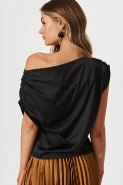 Discount Liana Off Shoulder Top In Black Satin Tops|Party & Occasion