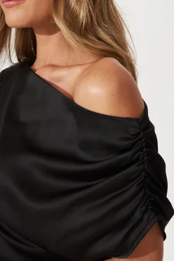 Discount Liana Off Shoulder Top In Black Satin Tops|Party & Occasion
