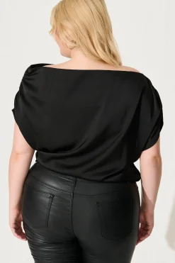 Discount Liana Off Shoulder Top In Black Satin Tops|Party & Occasion