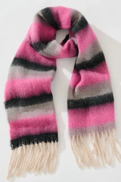 Online Lilah Knit Scarf in Black with Pink Stripe Knitwear|Knitwear