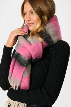 Online Lilah Knit Scarf in Black with Pink Stripe Knitwear|Knitwear