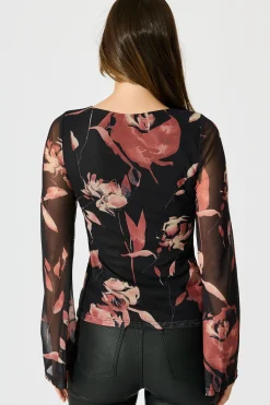 Best Lily Of Love Mesh Top in Black Floral Print Tops|Casual