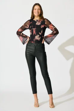 Best Lily Of Love Mesh Top in Black Floral Print Tops|Casual