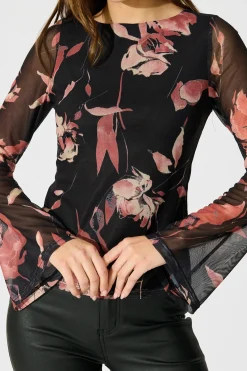 Best Lily Of Love Mesh Top in Black Floral Print Tops|Casual