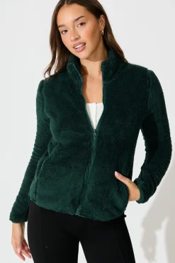 Online Linea Fluffy Jacket In Forest Green Outerwear|Outerwear