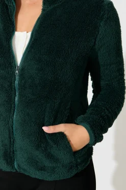 Online Linea Fluffy Jacket In Forest Green Outerwear|Outerwear