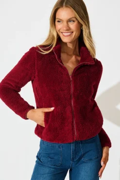Best Linea Fluffy Jacket in Wine Outerwear|Outerwear