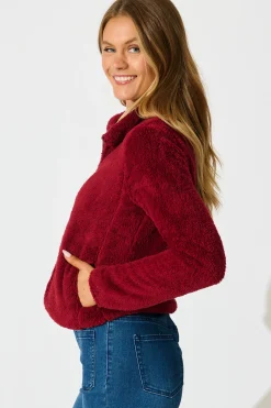 Best Linea Fluffy Jacket in Wine Outerwear|Outerwear