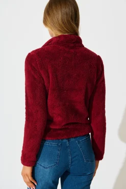 Best Linea Fluffy Jacket in Wine Outerwear|Outerwear