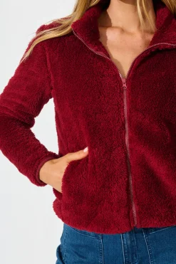 Best Linea Fluffy Jacket in Wine Outerwear|Outerwear