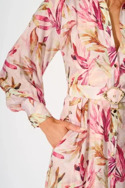 Discount Lira Midi Shirt Dress in Pink Leaf Print Dresses|Party
