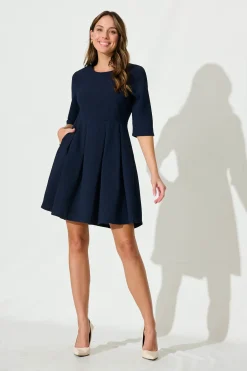 Best Lizbeth Dress In Textured Navy Dresses|Casual