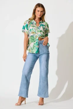 Best Lombard Top in Multi Green Leaf Print Tops|Casual