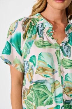 Best Lombard Top in Multi Green Leaf Print Tops|Casual