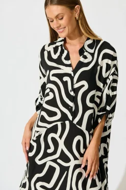 Clearance London Midi Smock Dress in Black and White Geometric Print Dresses|Casual
