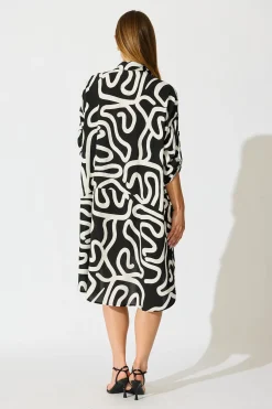 Clearance London Midi Smock Dress in Black and White Geometric Print Dresses|Casual