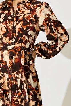 Sale Loop Me Maxi Shirt Dress in Multi Brown Print Satin Dresses|Casual