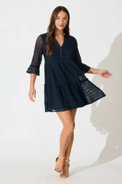 Discount Loralie Dress in Navy Lace Cotton Dresses|Casual