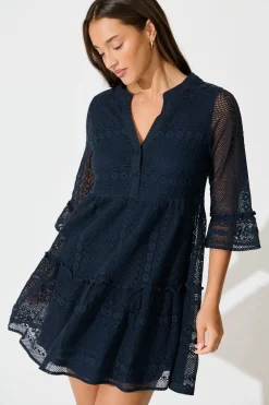 Discount Loralie Dress in Navy Lace Cotton Dresses|Casual