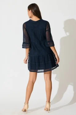 Discount Loralie Dress in Navy Lace Cotton Dresses|Casual