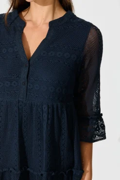 Discount Loralie Dress in Navy Lace Cotton Dresses|Casual
