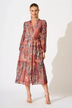 Outlet Lottie Midi Dress in Red Print Dresses|Casual