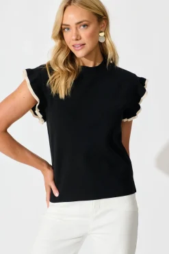 Discount Louisa Knit Top in Black Wool Blend Tops