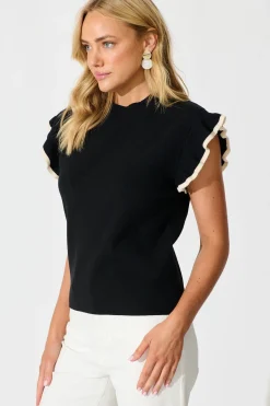 Discount Louisa Knit Top in Black Wool Blend Tops